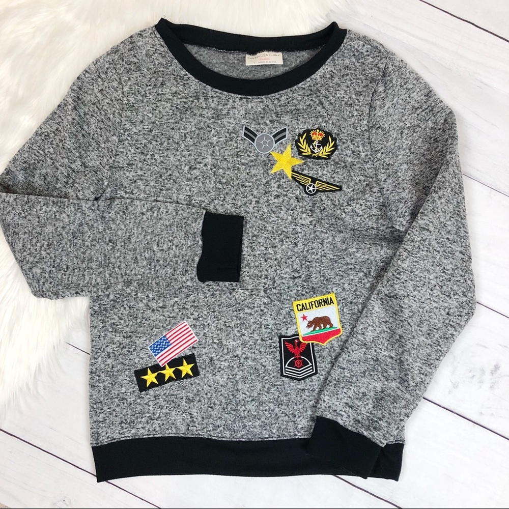 Bobbie Brooks Military Patches Army Sweater Navy